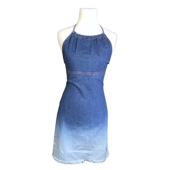Vintage Hot Kiss Denim Ombré Bodycon Dress Size Small 1 NWT! Y2K 90’s‎ - Picture 1 of 9